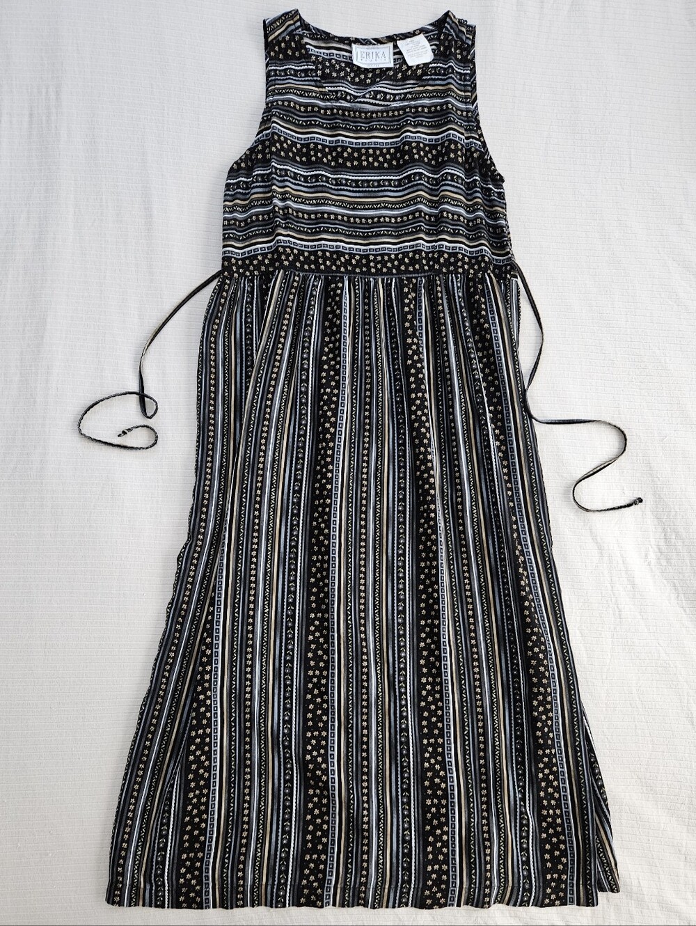 vtg stripe floral black cottage midi dress 90s y2k grunge boho indie urban - Picture 8 of 8